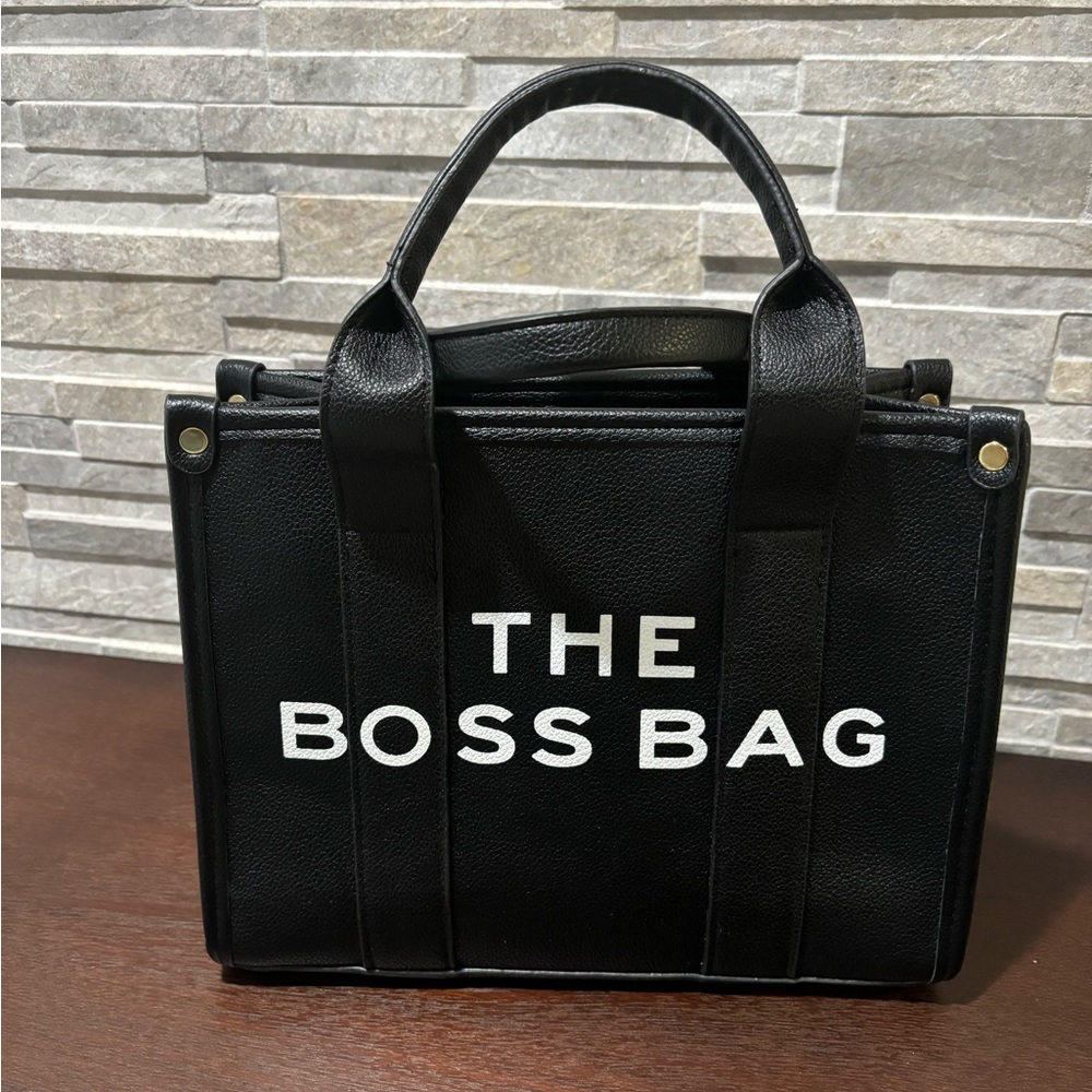 Black Structured Tote with Bold Design